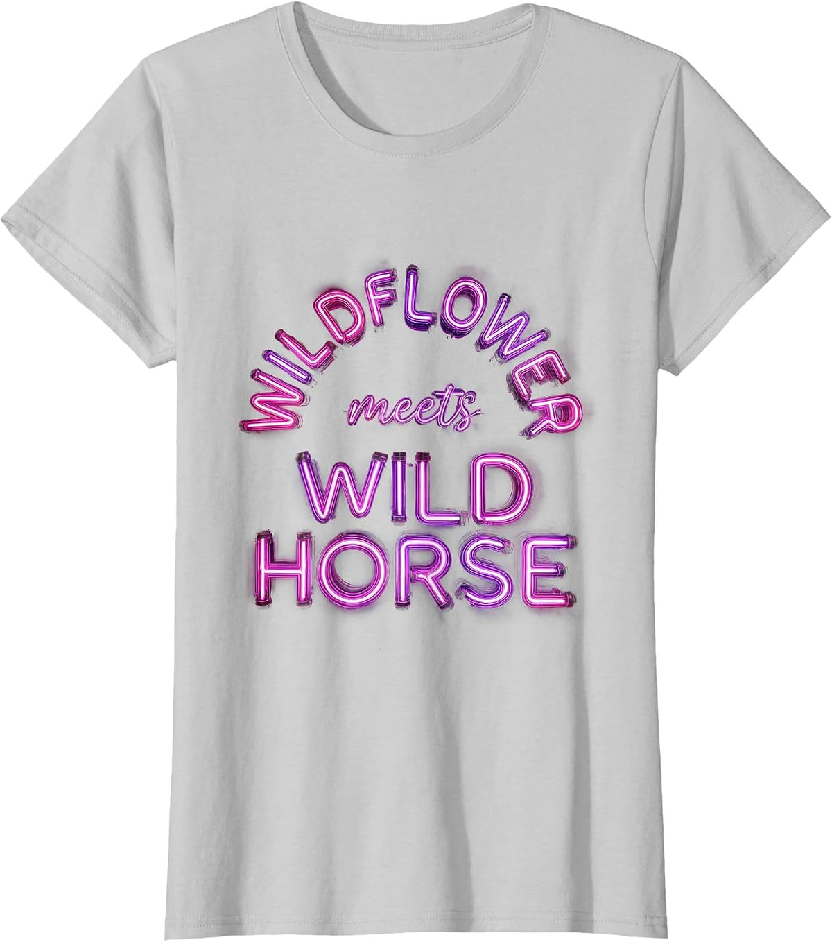 Wildflower Meets Wild Horse Cowgirl Design T-Shirt - Silver Grey