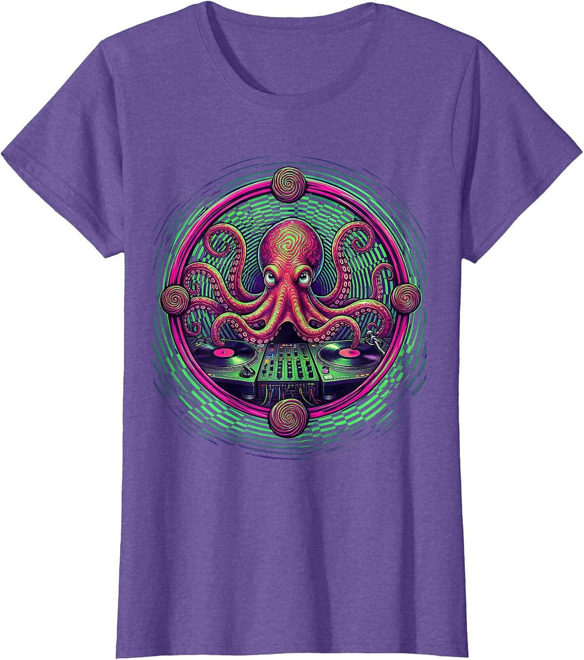 Octopus DJ Rave Graphic Tee T-Shirt - Purple Heather