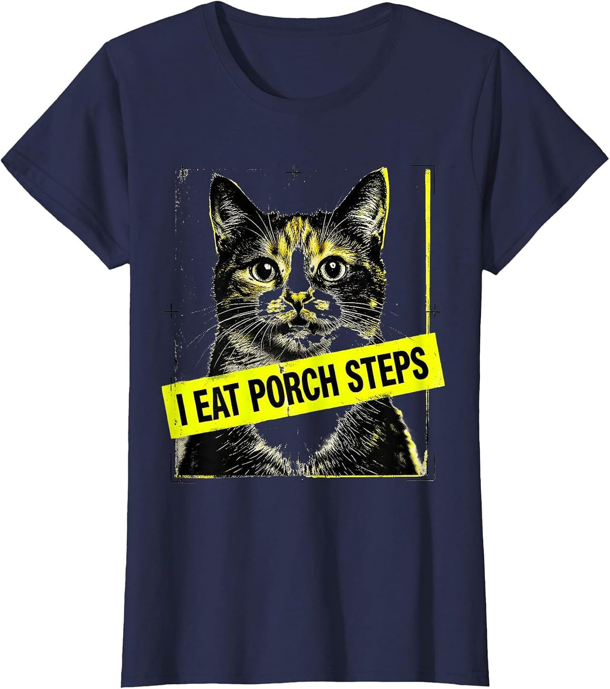 Women's I Eat Porch Steps Funny Cat Meme Bootleg Graphic T-Shirt - Navy Blue