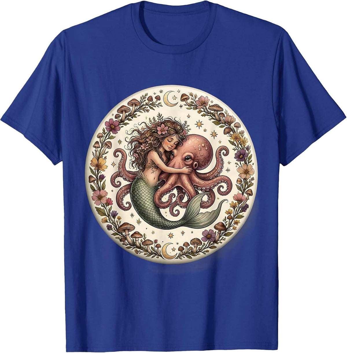Mermaid vs Giant Octopus Epic Ocean Battle T-Shirt - Royal Blue