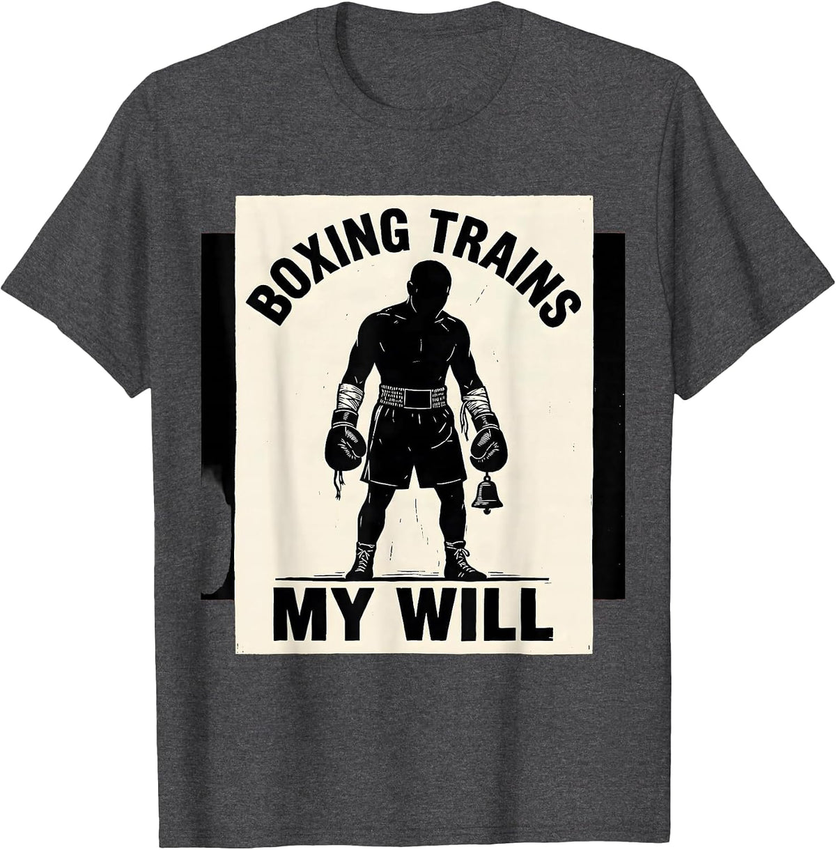 Boxing Trains My Will Linocut Boxing Fan Gift T-Shirt - Dark Heather Grey