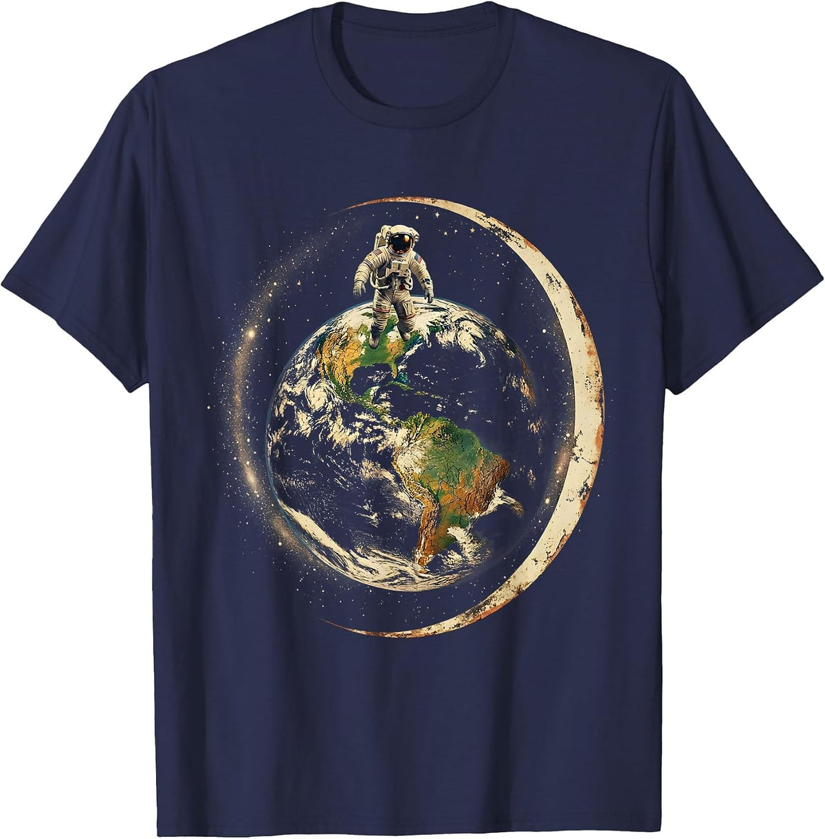 Men's Astronaut Floating Above Glowing Earth Graphic T-Shirt - Navy Blue