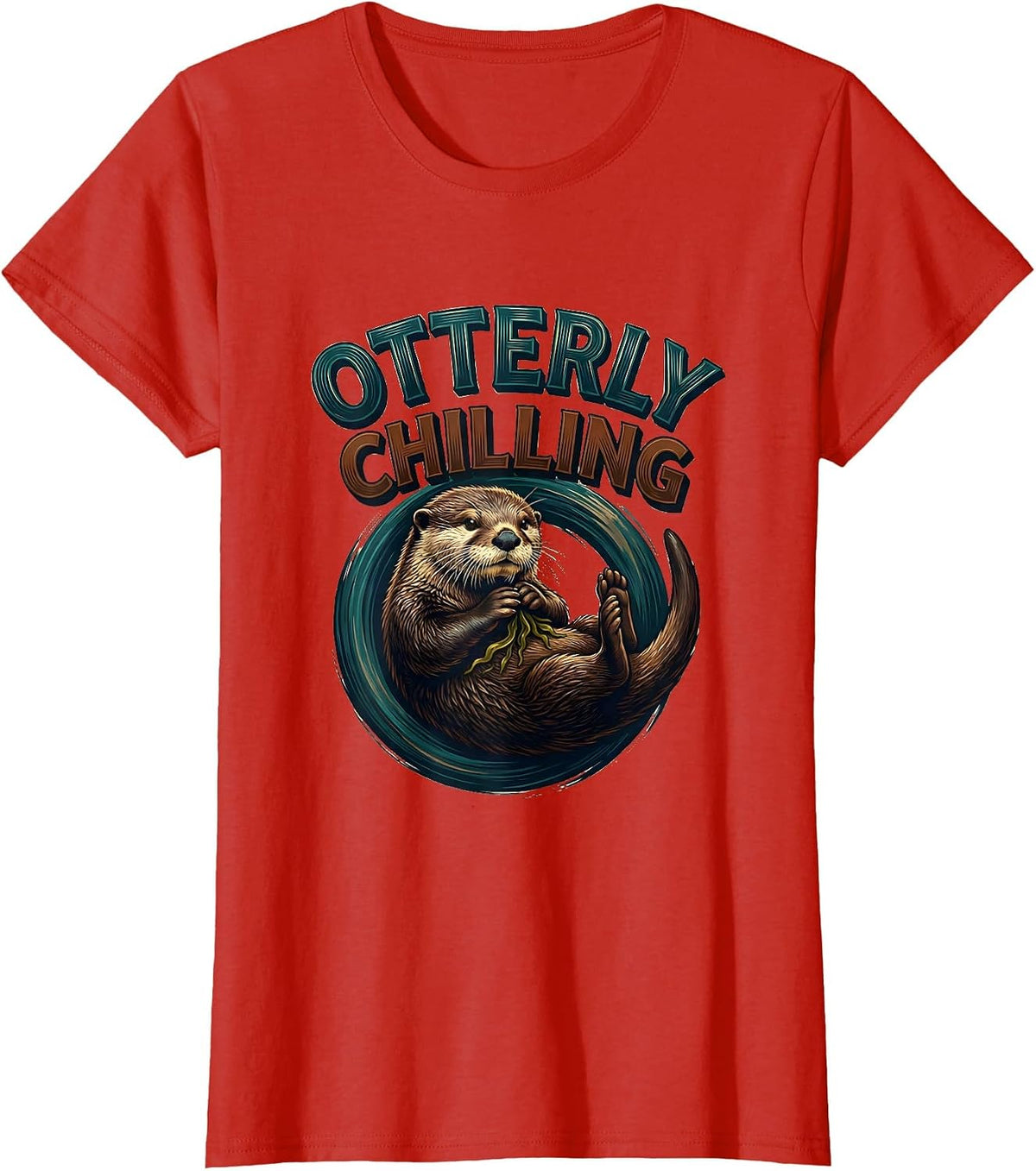 Otterly Chilling Sign Painter Showcard Sea Otter Humor T-Shirt - Red