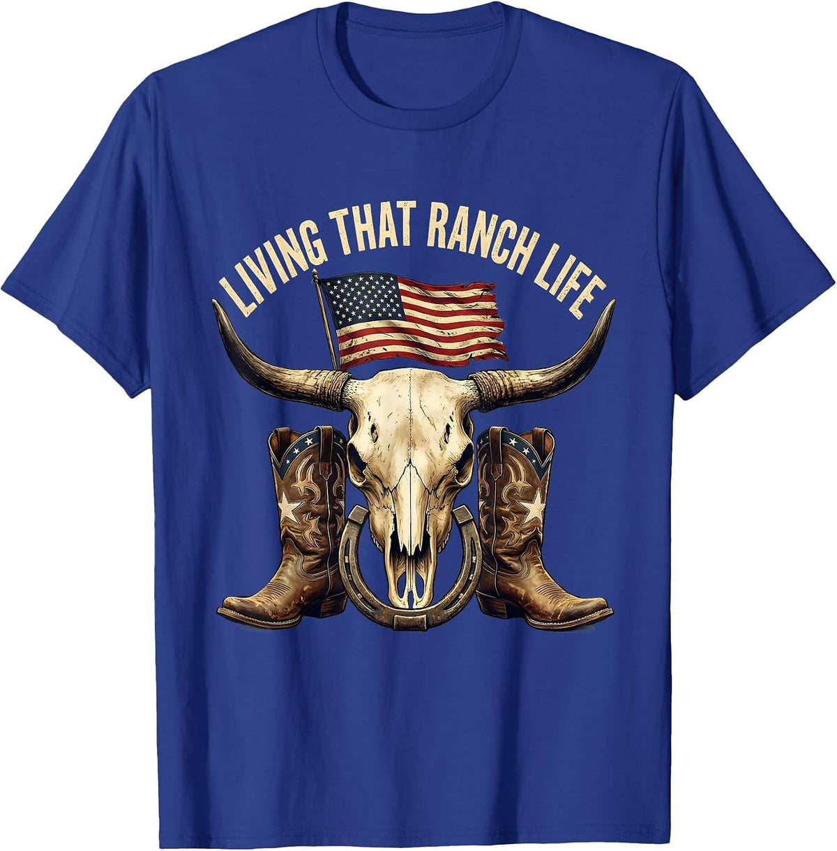 Men's Living That Ranch Life Cowboy Graphic Design T-Shirt - Royal Blue