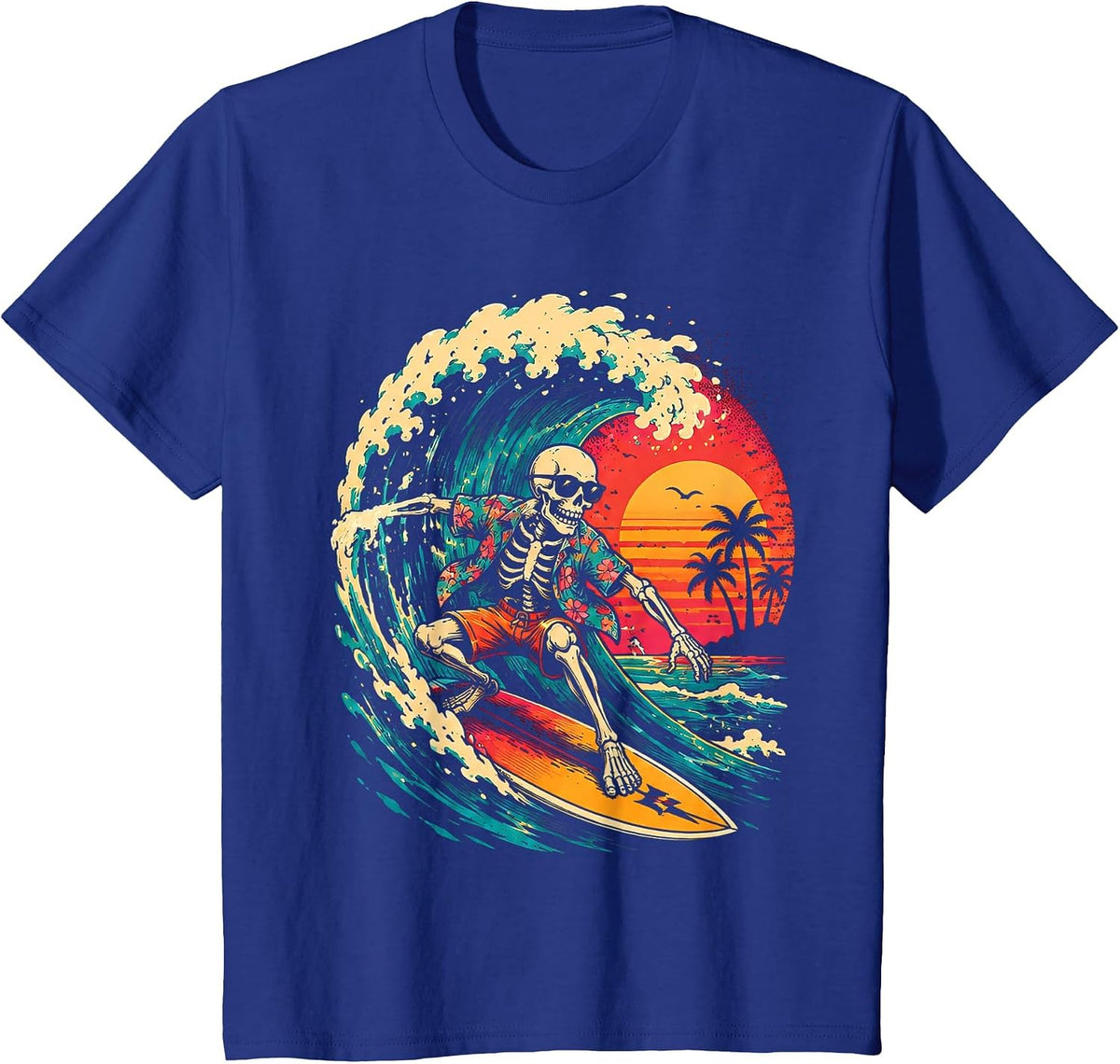 Vintage Surfing Skeleton Halloween Surfboard for Men Boys T-Shirt - Royal Blue
