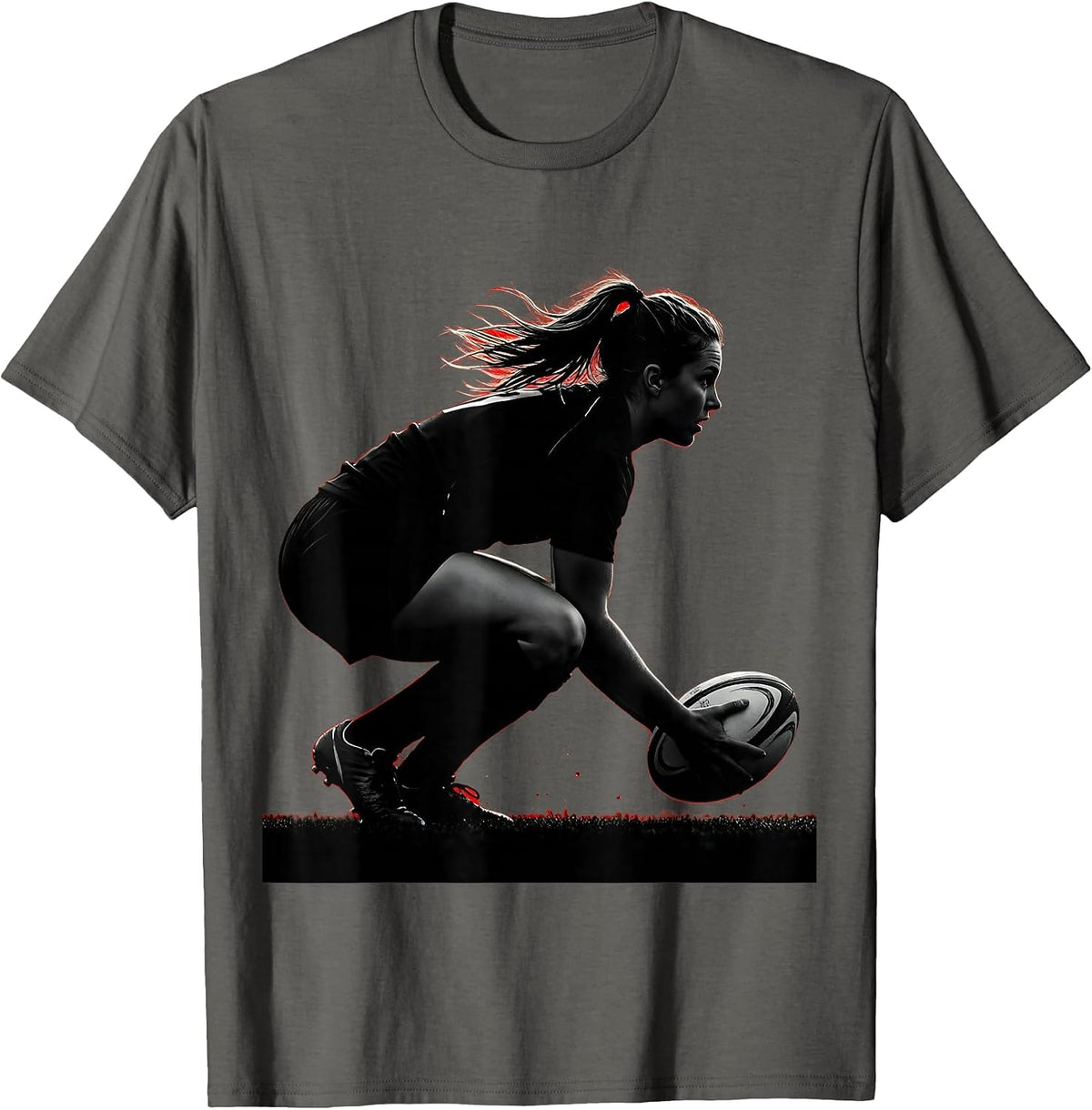 Rugby Scrum Half Crouch Feed Illustration T-Shirt - Asphalt Grey