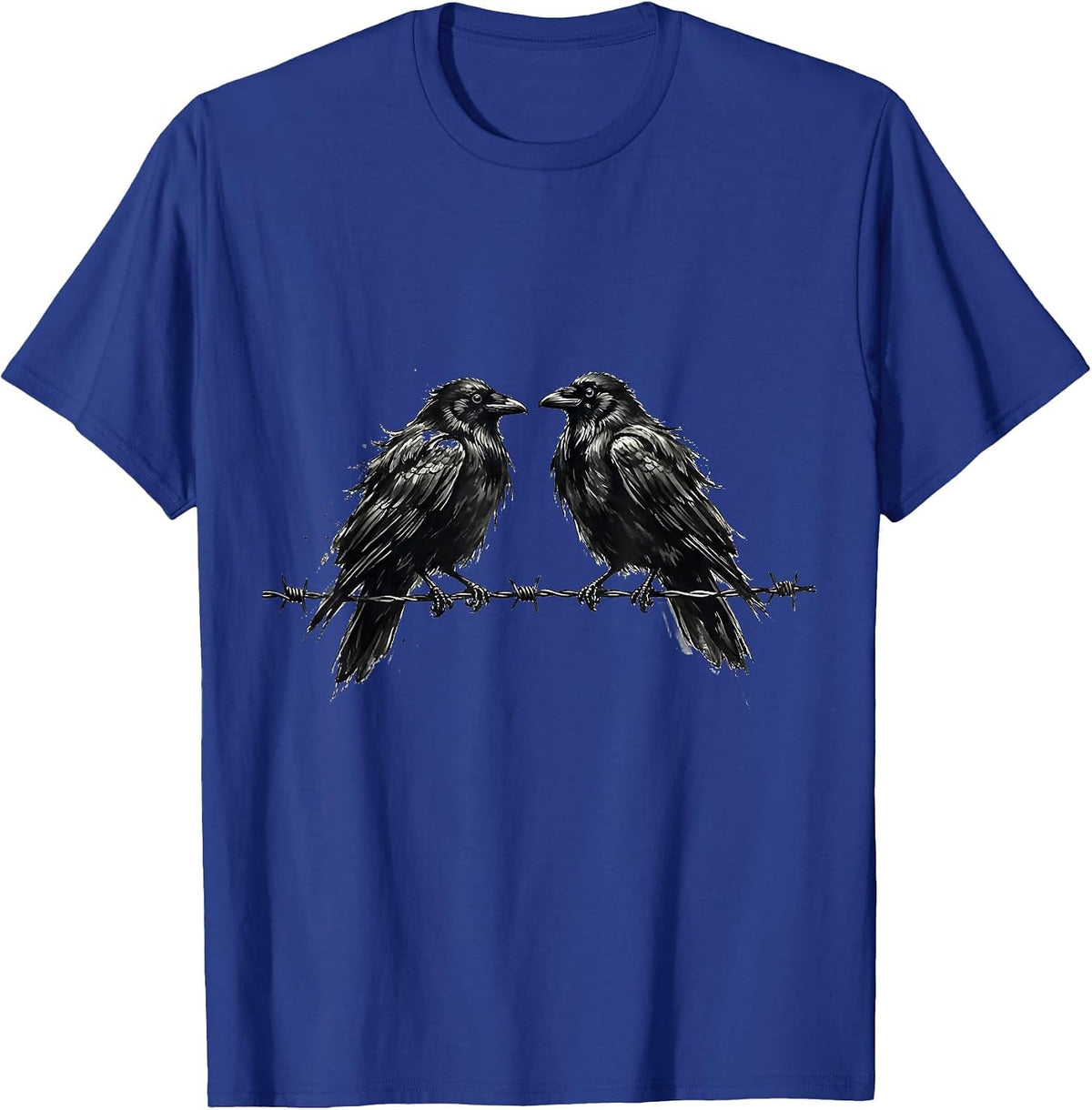 Men's Two Crows on Barbed Wire Illustration T-Shirt - Royal Blue