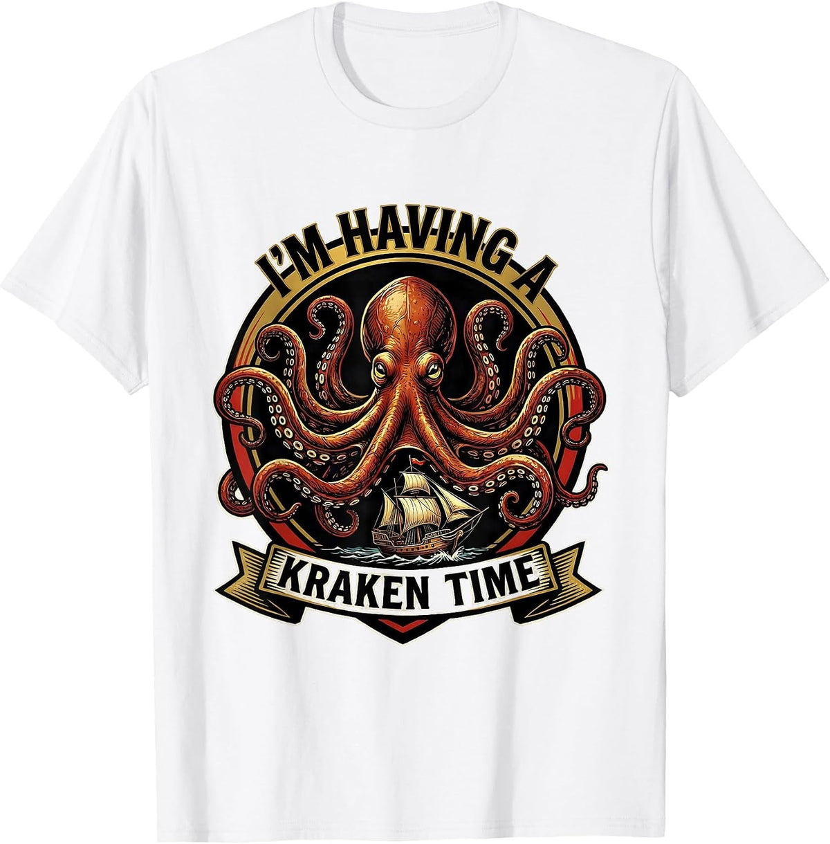Men's I'm Having A Kraken Time Tattoo Vintage Sea Monster Octopus T-Shirt - White