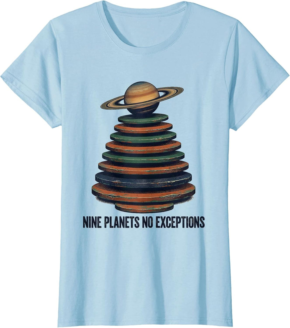 Nine Planets No Exceptions Vintage Retro Space Science T-Shirt - Baby Blue