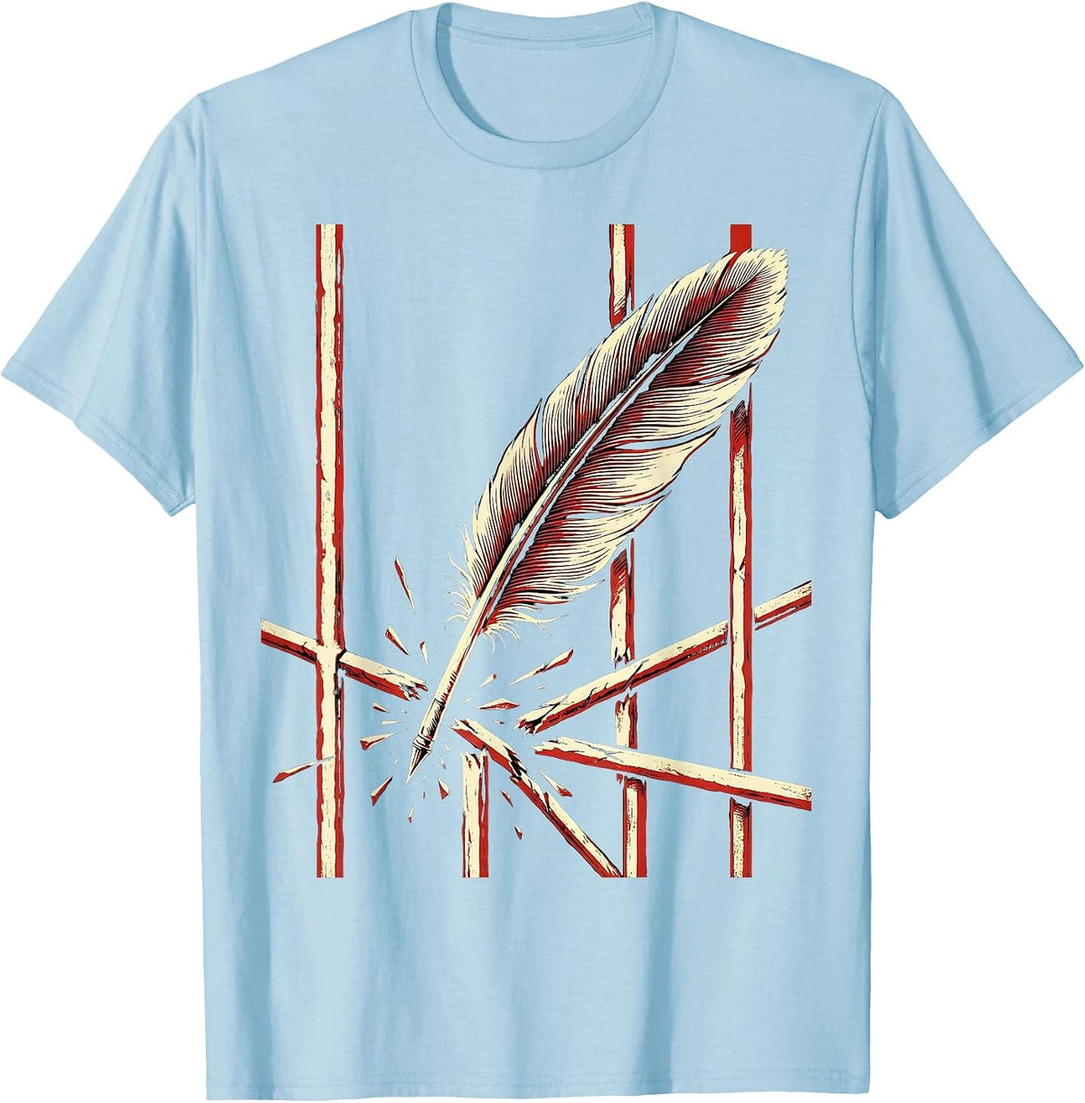 Men's Free Speech Quill Pen Breaking Iron Bars Art T-Shirt - Baby Blue