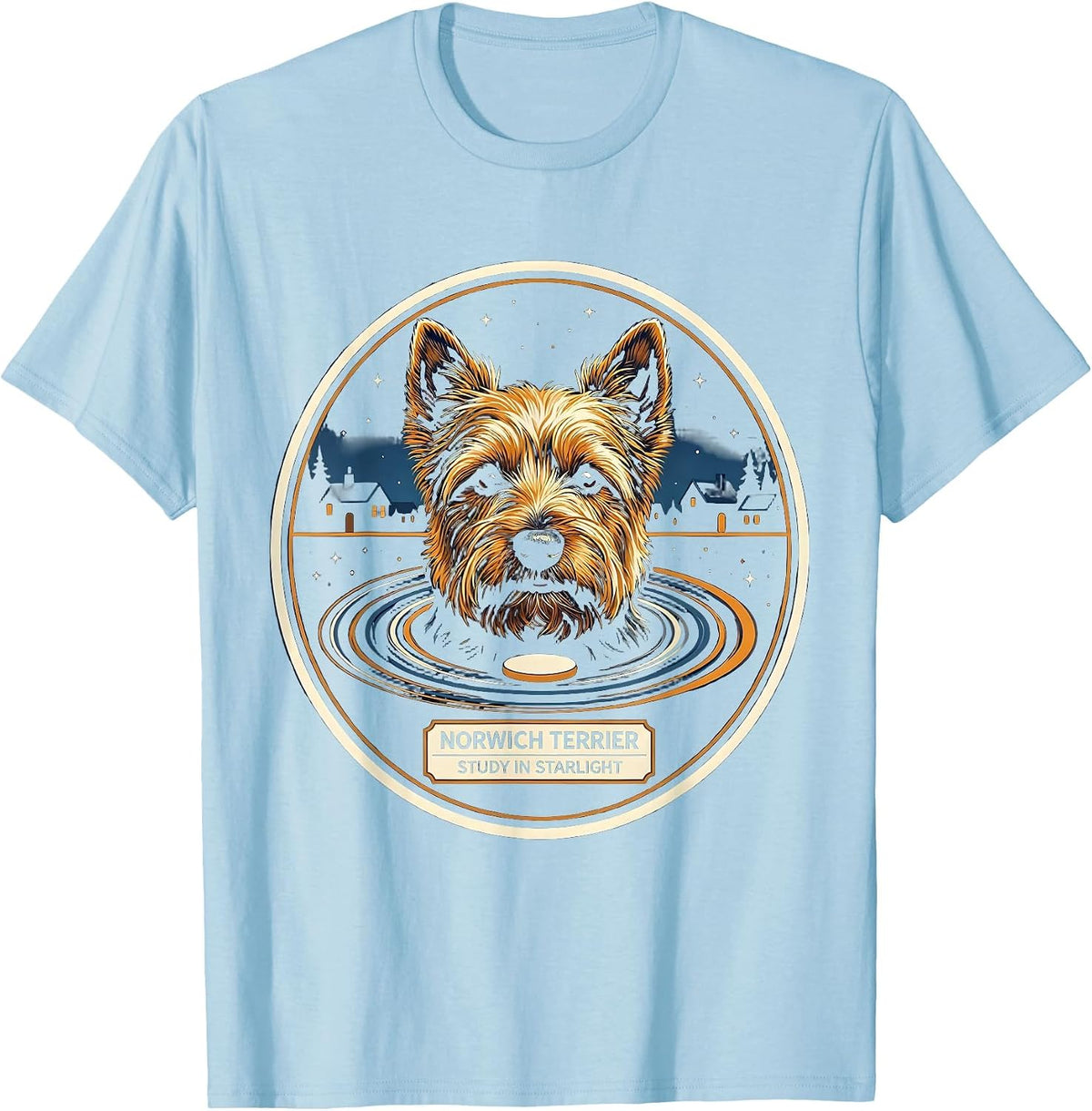 Men's Norwich Terrier Study In Starlight Editorial Conceptual Dog T-Shirt - Baby Blue