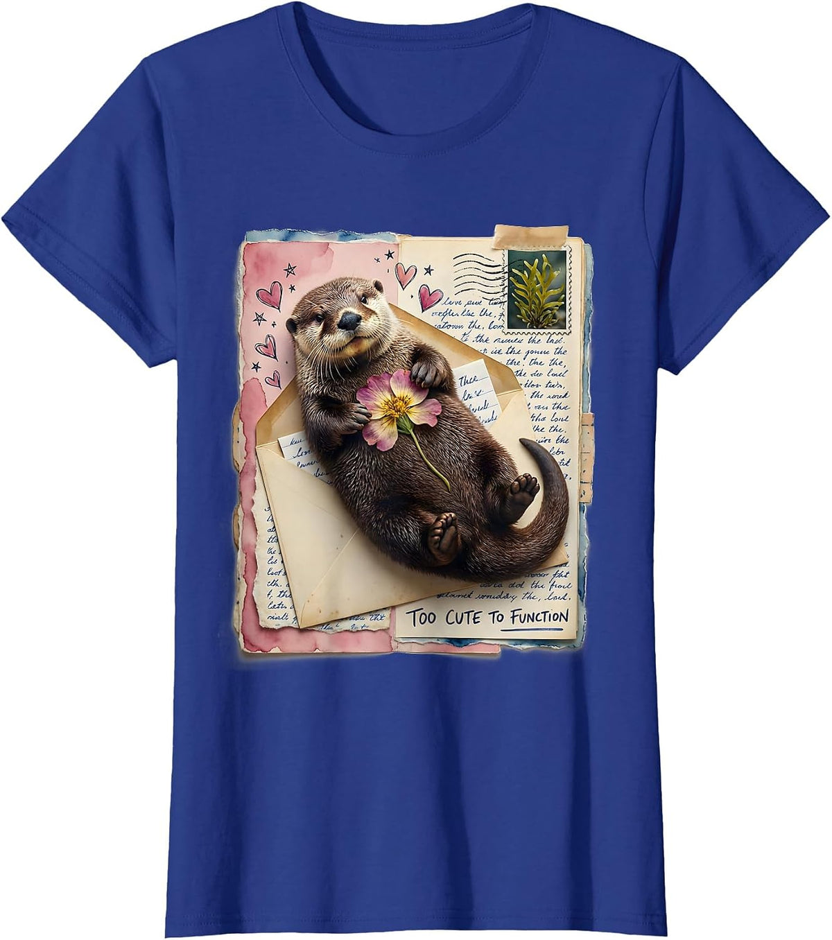 Women's Too Cute To Function Sea Otter Design T-Shirt - Royal Blue