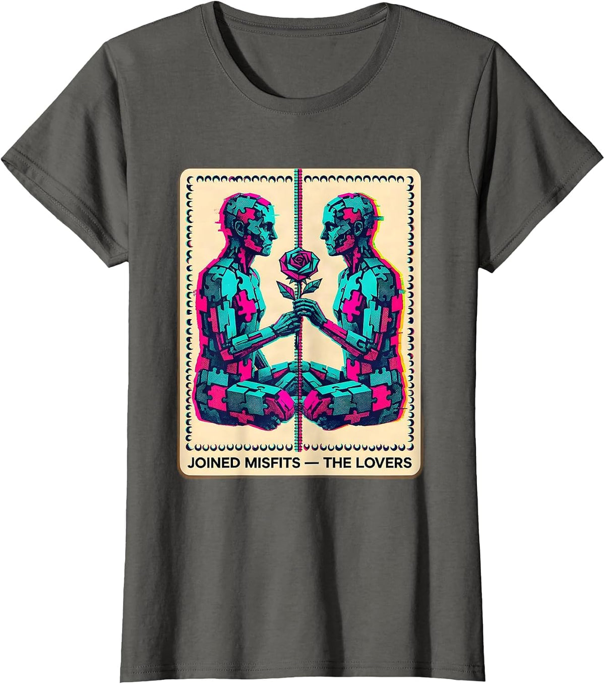 Women's Joined Misfits The Lovers Risograph Spooky Romance Halloween T-Shirt - Asphalt Grey