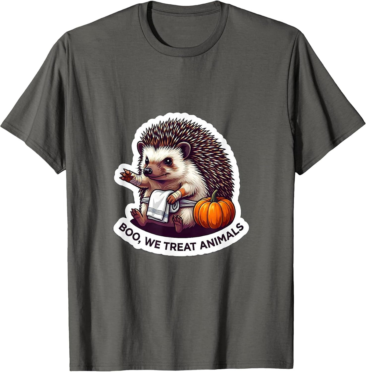 Boo We Treat Animals Funny Vet Tech Halloween Crew T-Shirt - Asphalt Grey
