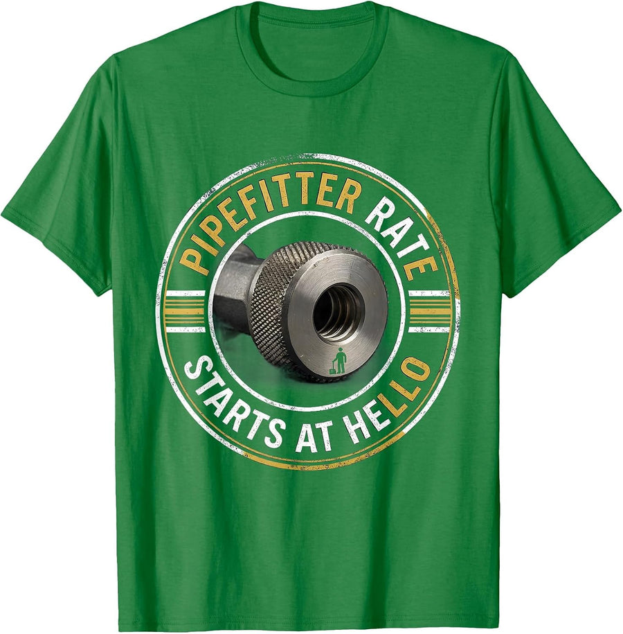 Men's Pipefitter Rate Starts At Hello Funny Sarcastic Plumbing T-Shirt - Kelly Green