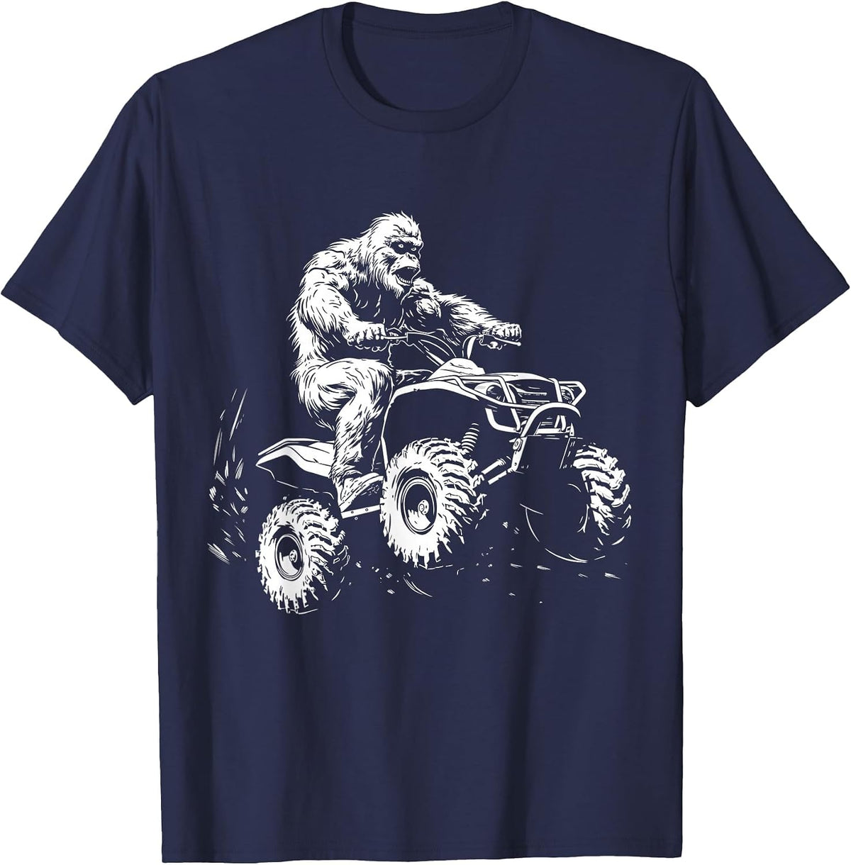 ATV 4 Wheeler Quad Bigfoot Sasquatch Funny T-Shirt - Navy Blue