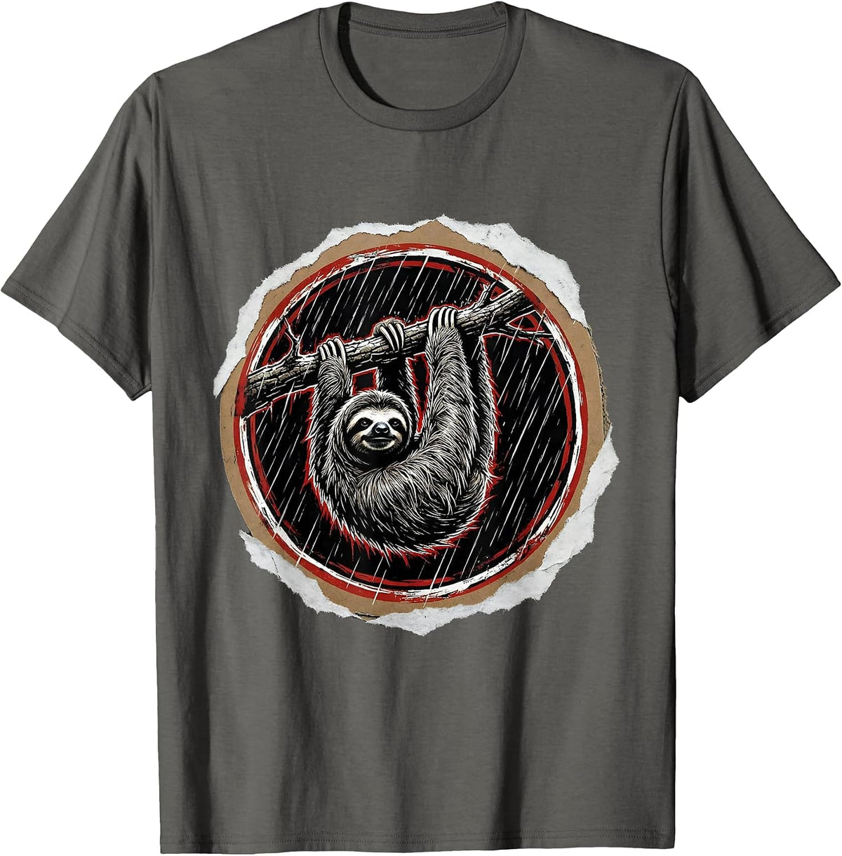 Sloth Hanging in the Rain We Do Not Care Club T-Shirt - Asphalt Grey