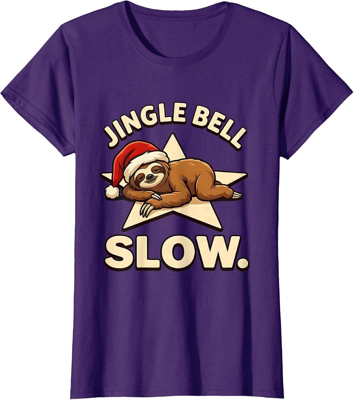 Women's Jingle Bell Slow Funny Sloth Lover Christmas Ugly Sweater T-Shirt - Purple