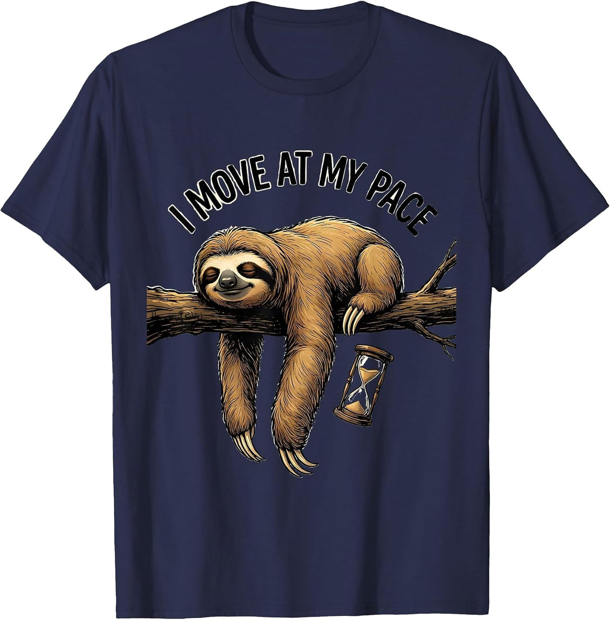 Men's I Move At My Pace Funny Sloth Lover Lazy Humor Gift T-Shirt - Navy Blue