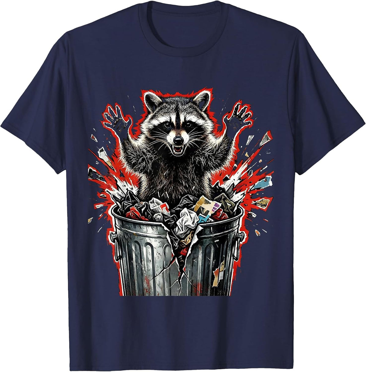 Men's Feral Raccoon Trash Can Raid Graphic T-Shirt - Navy Blue