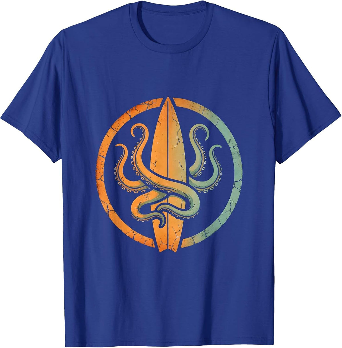 Octopus Surfboard Fin Surf Art Graphic Tee T-Shirt - Royal Blue