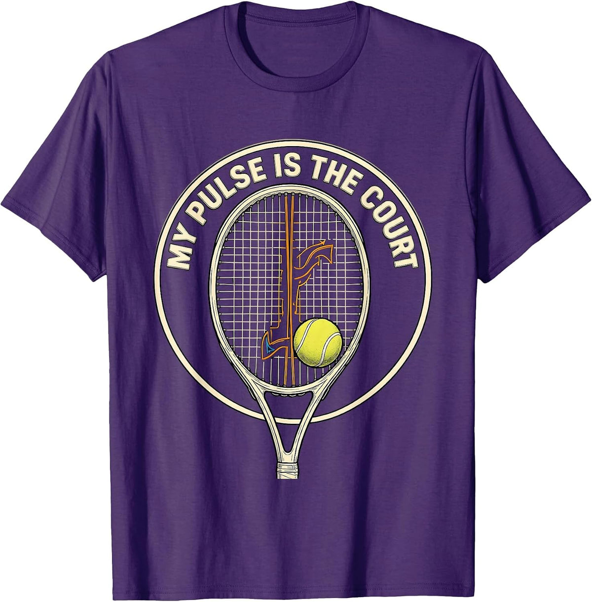 My Pulse Is The Court Tennis Lover Tennis Heartbeat EKG T-Shirt - Purple