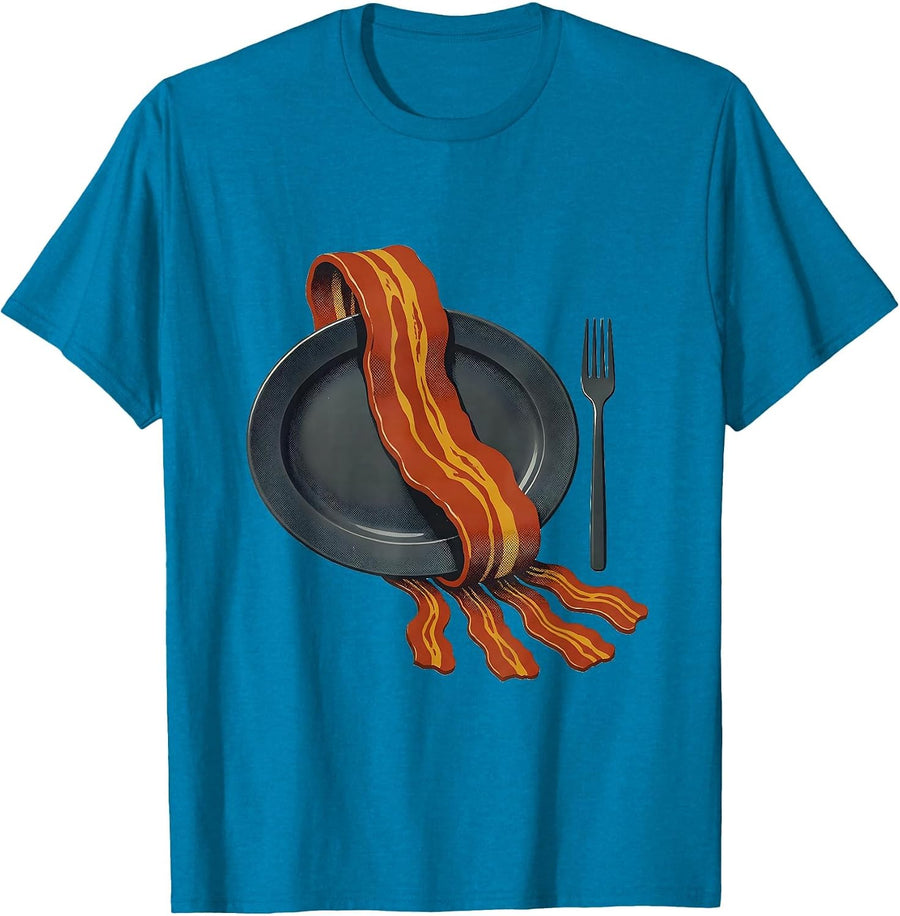 Oversized Bacon Ribbon Midcentury Modern Foodie Humor T-Shirt - Sapphire Blue
