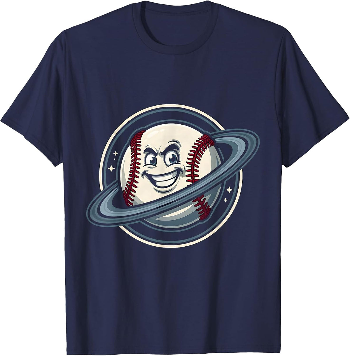 Baseball Planet Space Orbit Cosmic Graphic T-Shirt - Navy Blue