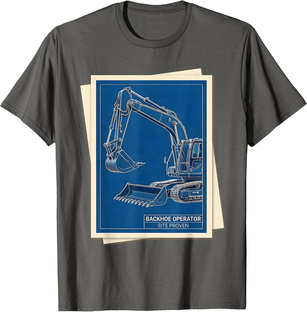 Men's Backhoe Operator Site Proven Technical Blueprint Heavy T-Shirt - Asphalt Grey