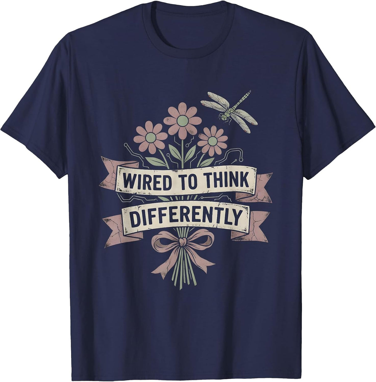 Wired to Think Differently Dyslexia Awareness T-Shirt - Navy Blue