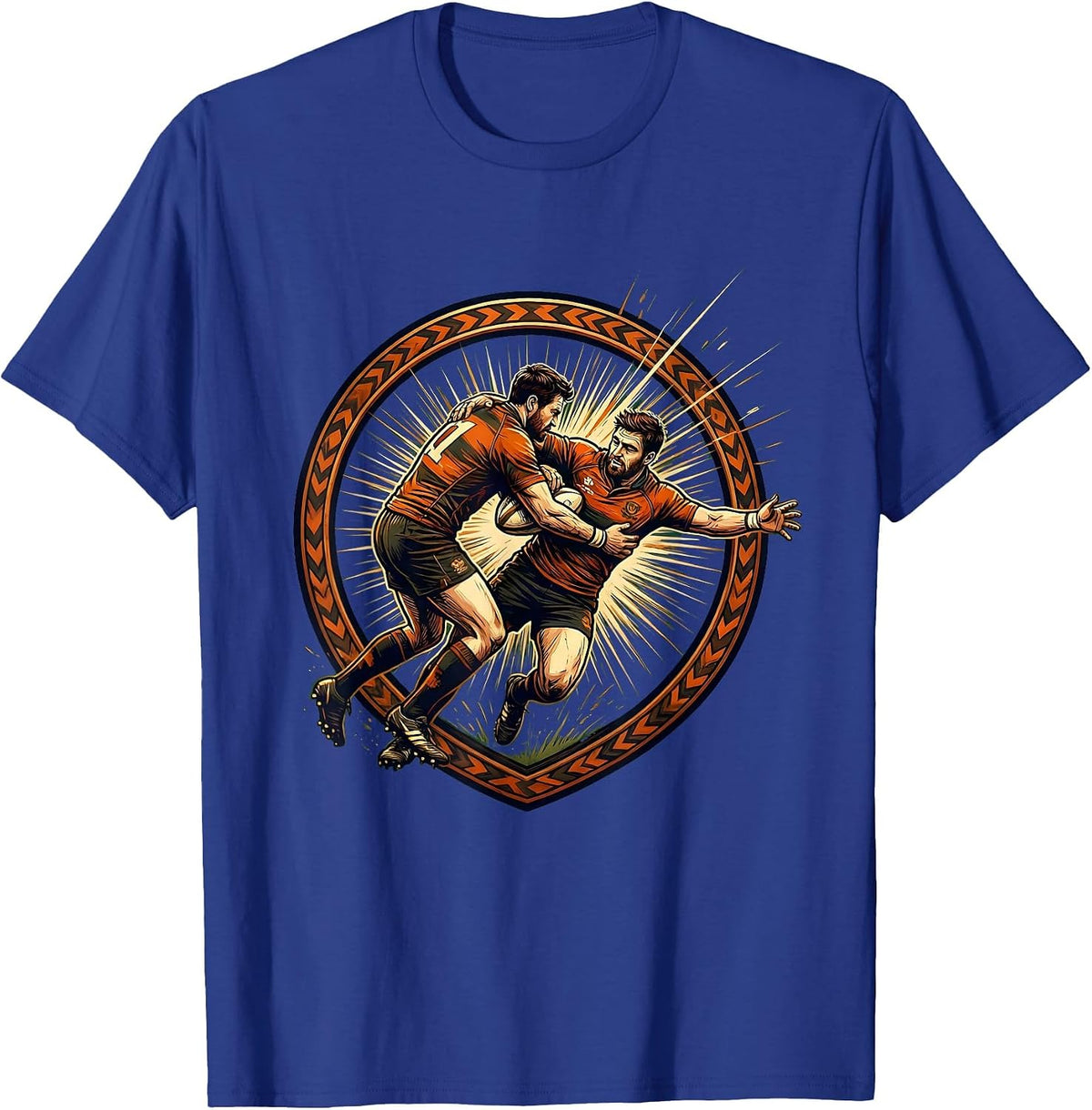 Rugby Full Impact Collision Graphic Tee T-Shirt - Royal Blue