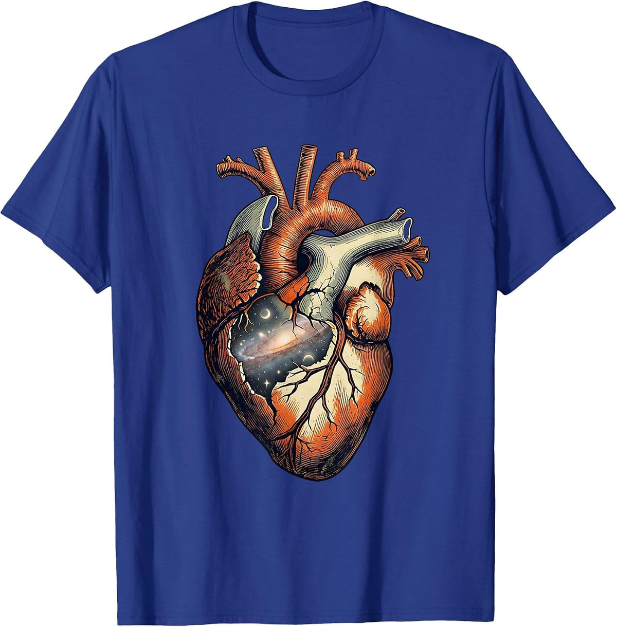 Cracked Heart Galaxy Universe Illustration T-Shirt - Royal Blue