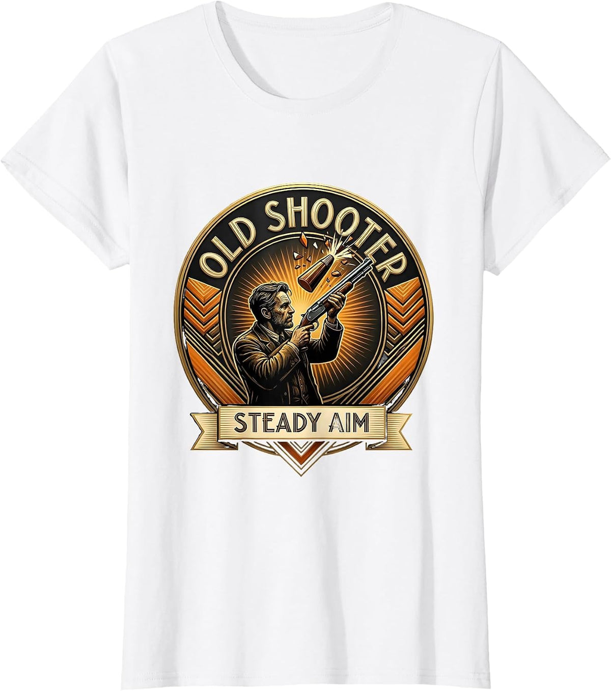 Old Shooter Steady Aim Trap Shooting Design T-Shirt - White