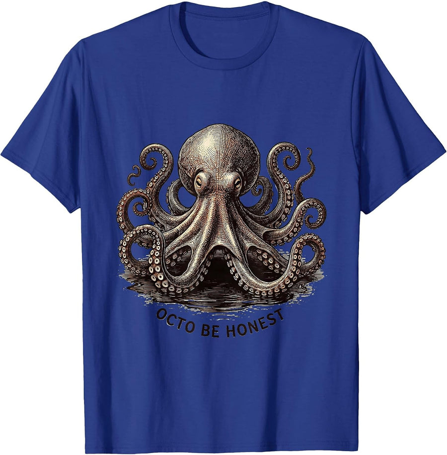 Octo Be Honest Crosshatch Octopus Vintage Sea Monster Humor T-Shirt - Royal Blue