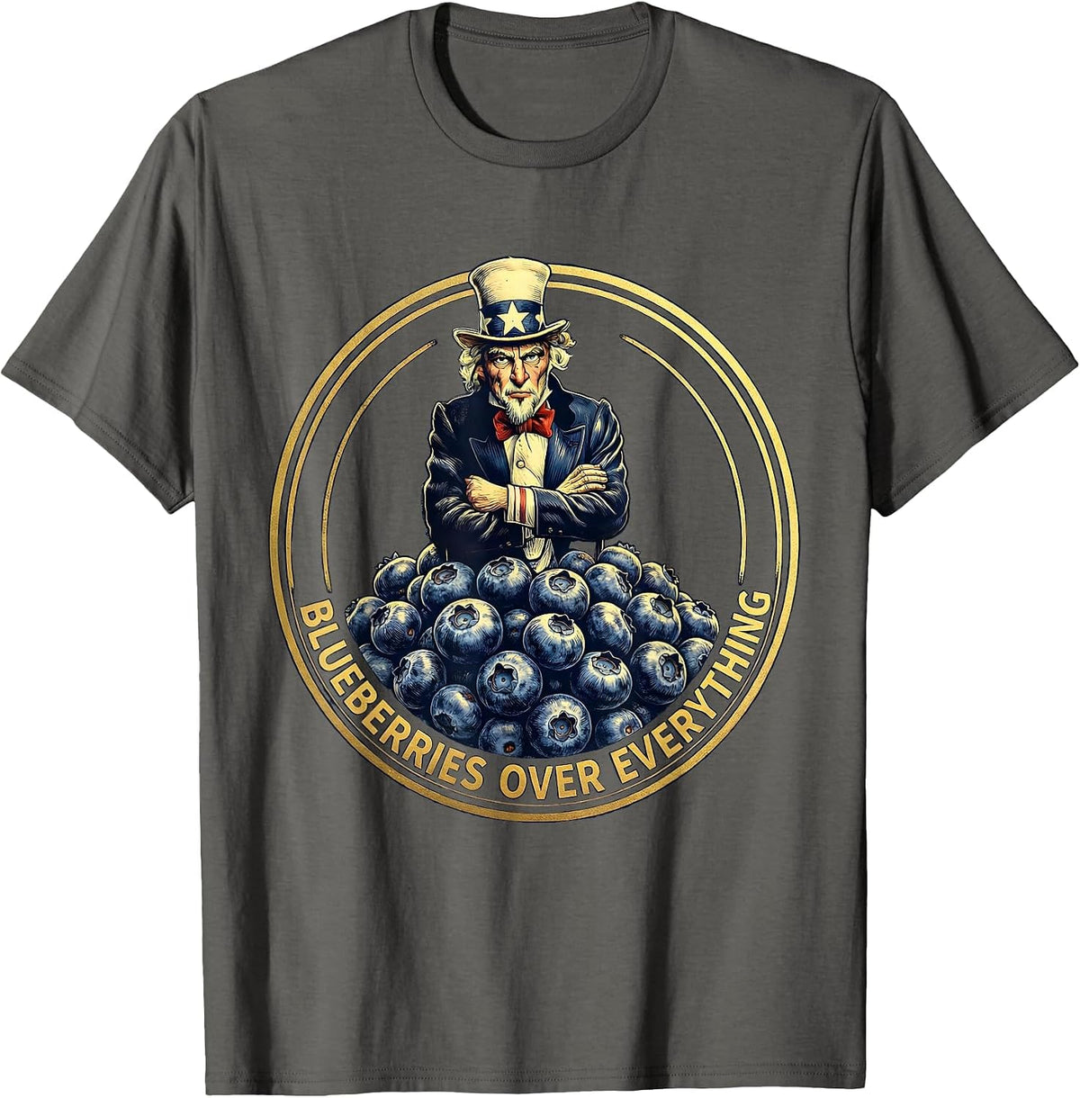 Red White and Blueberries Patriotic Fruit Design T-Shirt - Asphalt Grey