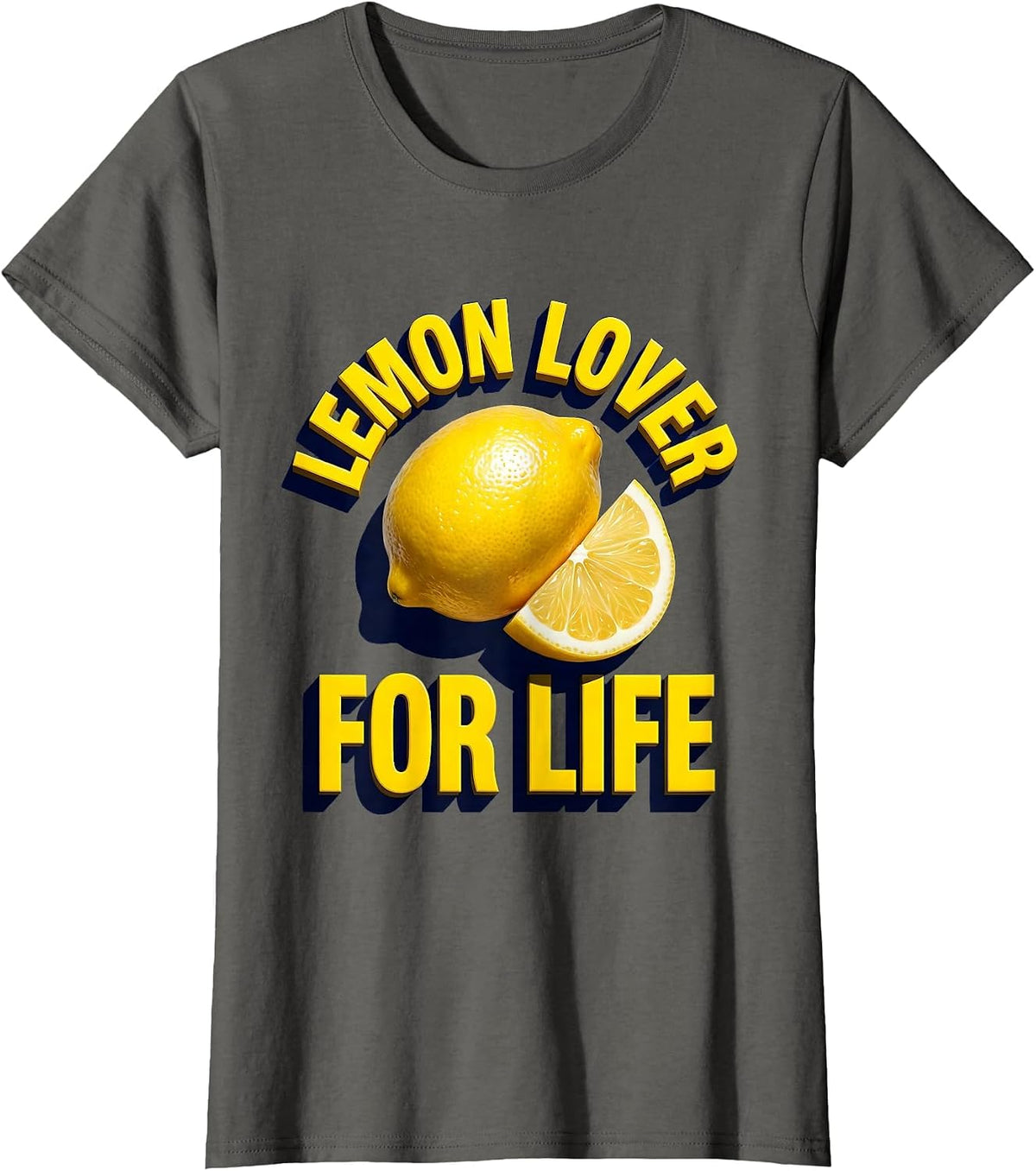 Women's Lemon Lover For Life Bright Citrus Design T-Shirt - Asphalt Grey