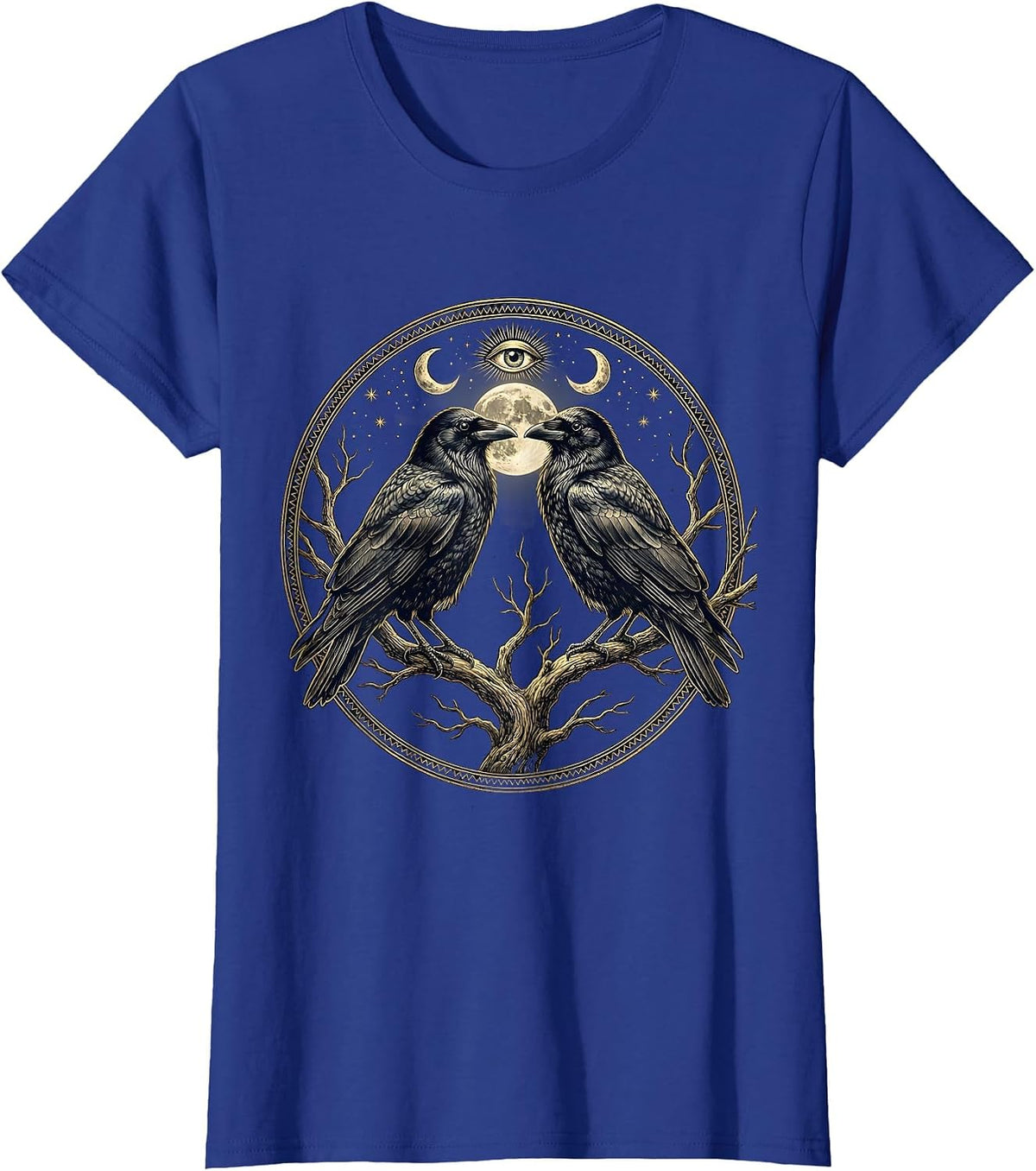 Women's Two Crows on a Branch Graphic Design T-Shirt - Royal Blue