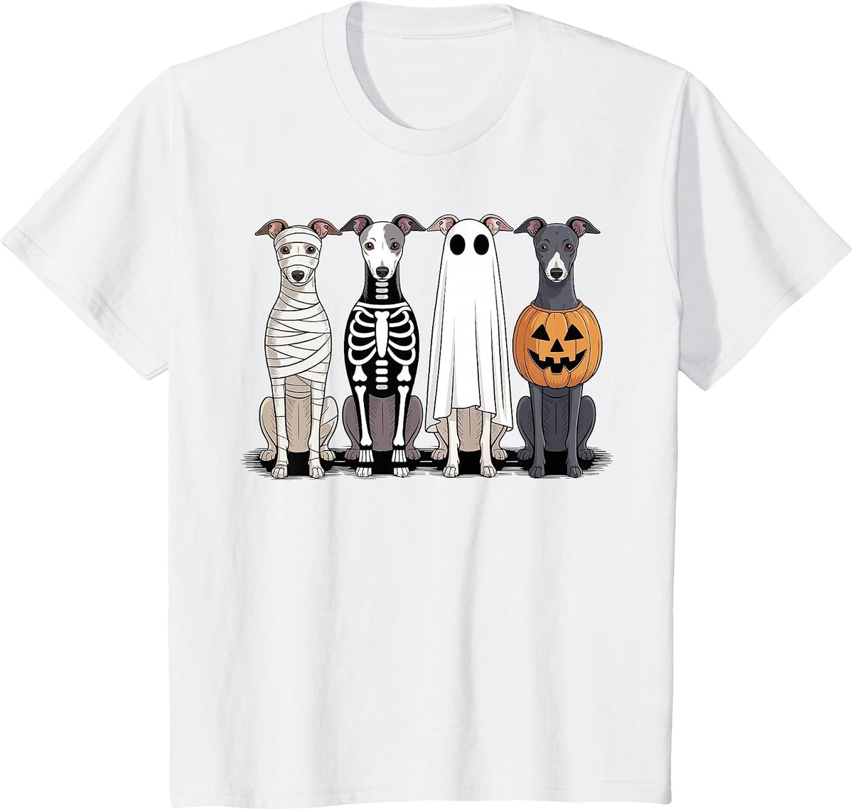 Spooky Ghost Italian Greyhound Pumpkin Halloween Skeleton T-Shirt - White