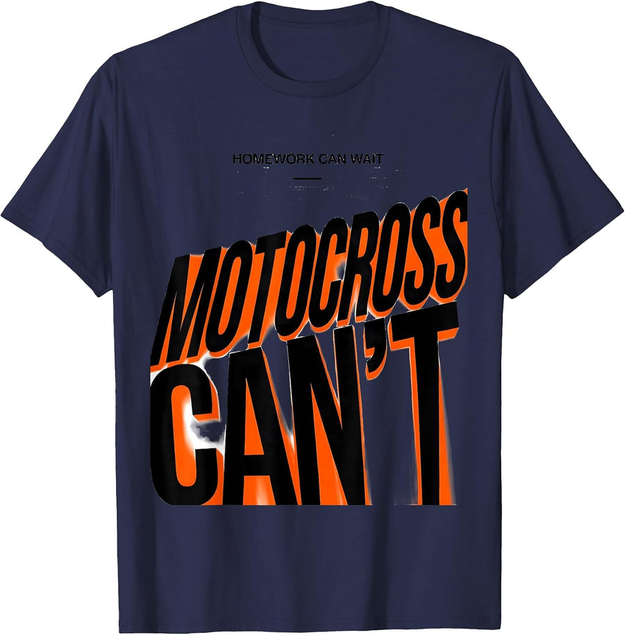 Homework Can Wait Motocross Can't Funny Racing Gift T-Shirt - Navy Blue