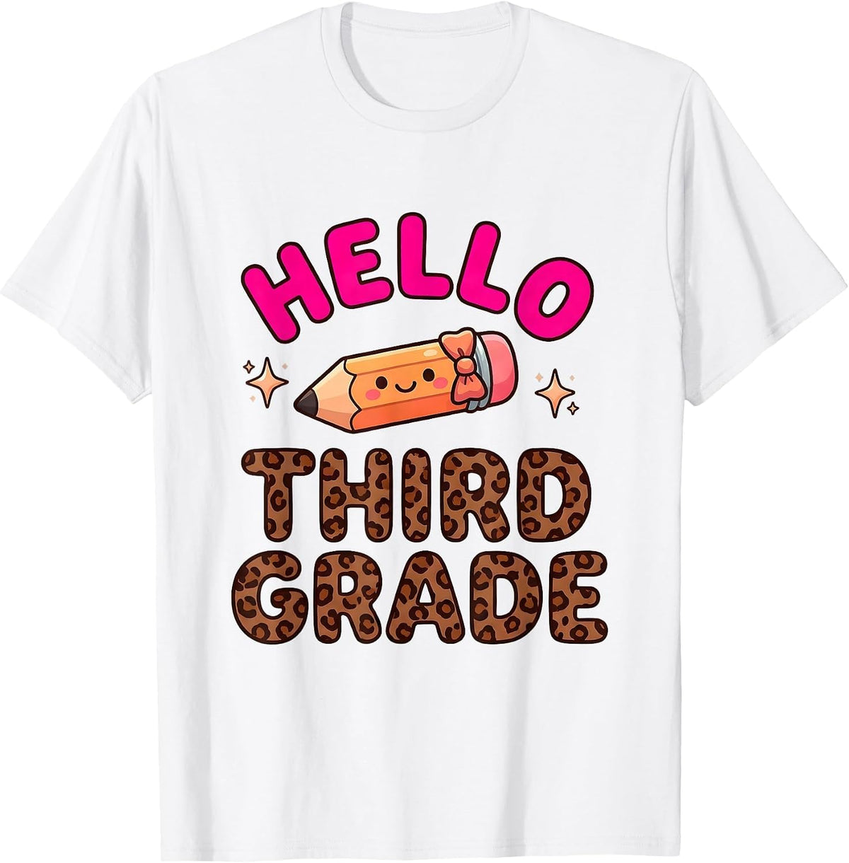 Men's Hello Third Grade Cute Kawaii Leopard Back To School Teacher T-Shirt - White