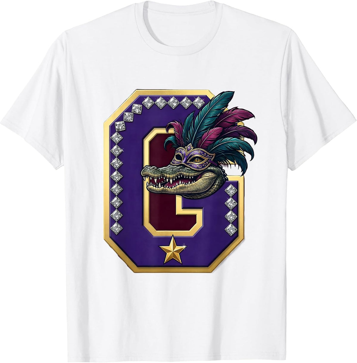 Men's Mardi Gras Alligator Masquerade Mask Design T-Shirt - White