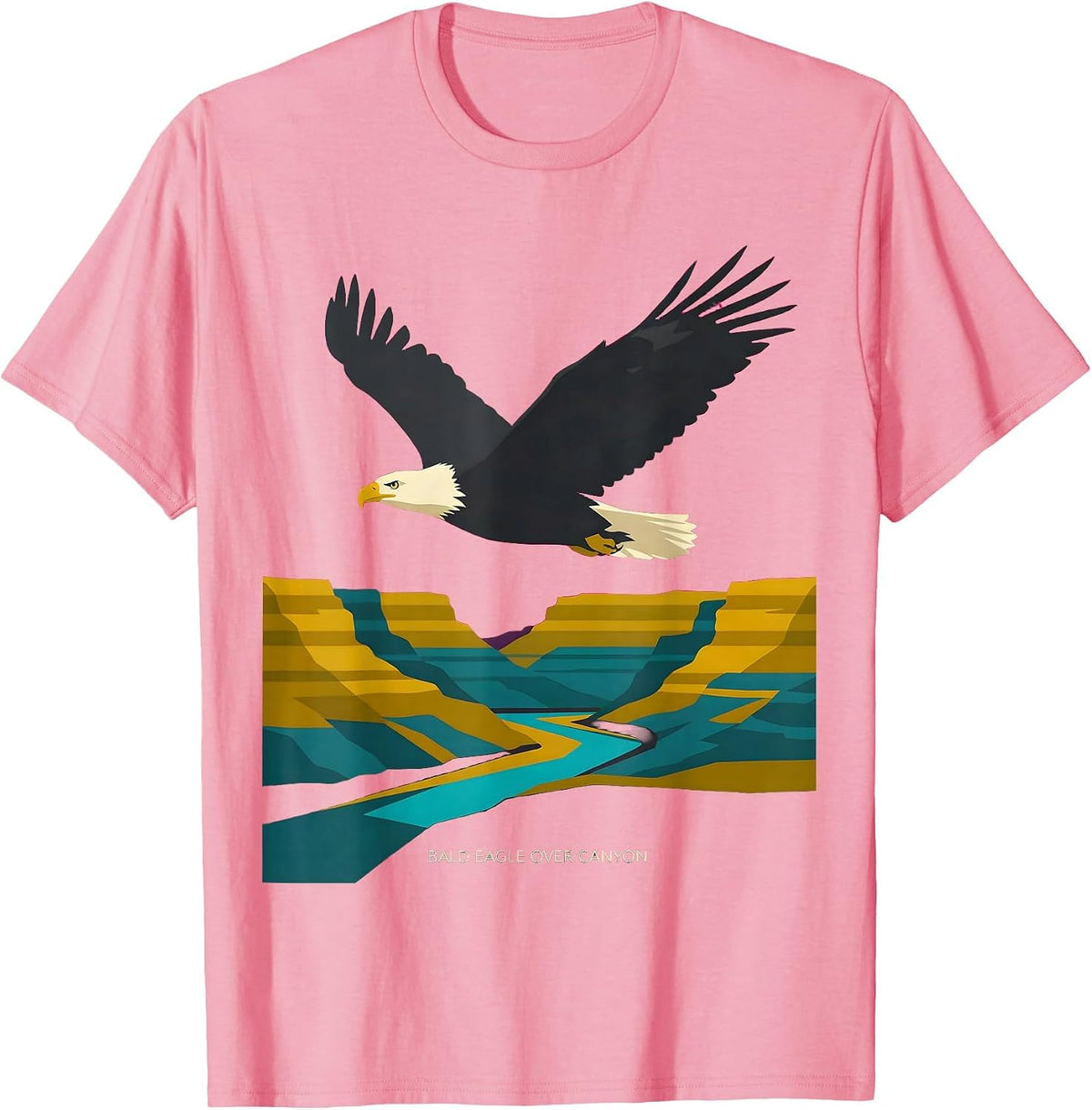 Men's Bald Eagle Over Canyon Midcentury Modern Wildlife Eagle T-Shirt - Pink
