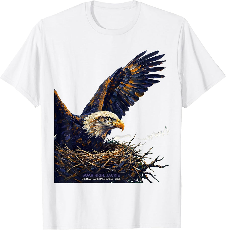 Men's Soar High, Jackie Big Bear Lake Bald Eagle Memorial T-Shirt - White