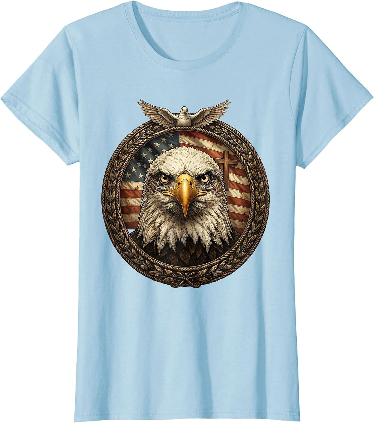 Bald Eagle Bold Portrait USA Patriotic Design T-Shirt - Baby Blue