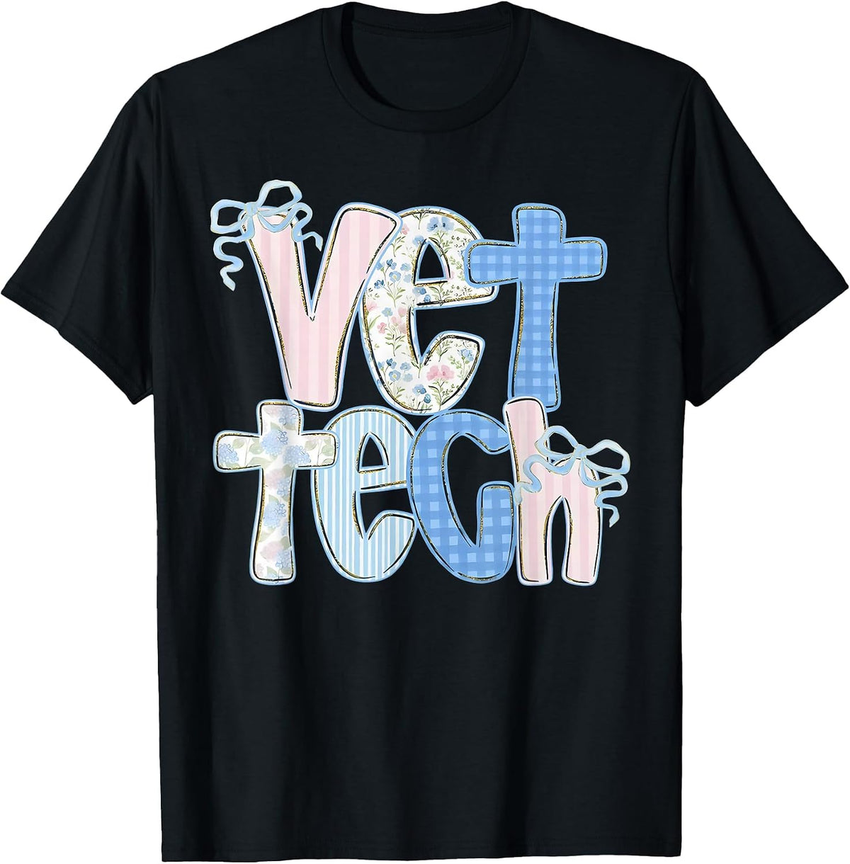 Vet Tech Floral Coquette Bow Veterinary Technician Women T-Shirt - Black