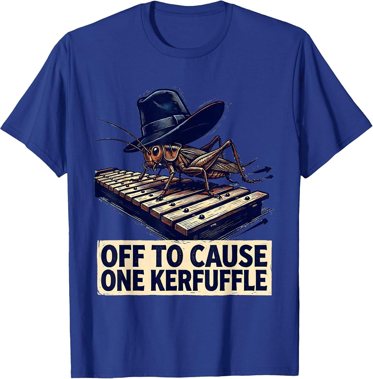Off To Cause One Kerfuffle Linocut Whimsical Frog Humor T-Shirt - Royal Blue