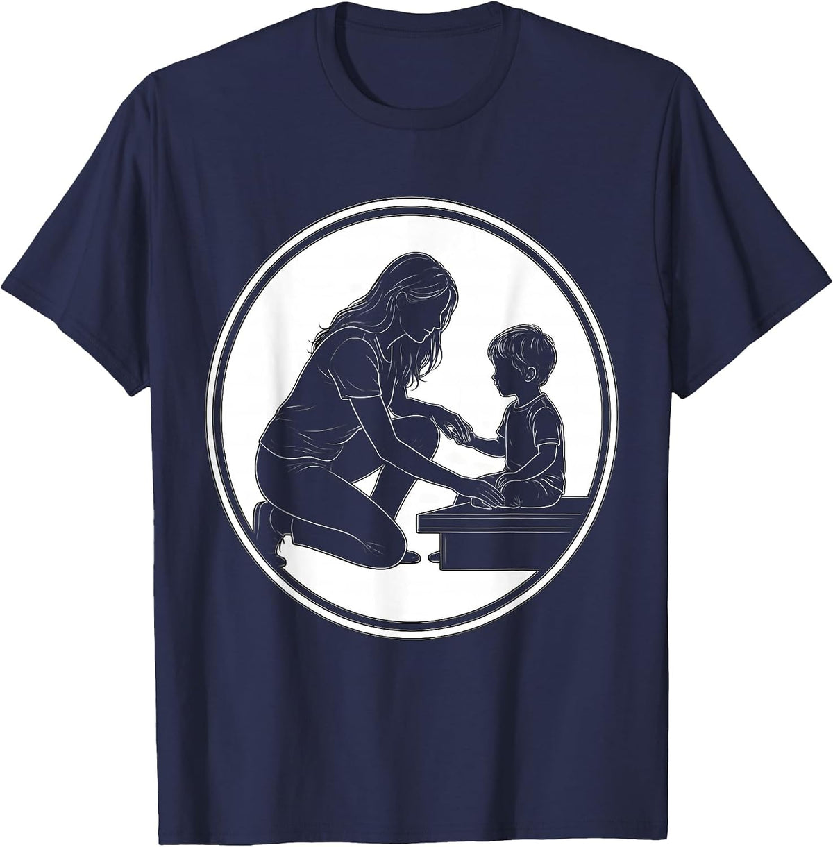 Paraprofessional Kneeling With Student Graphic T-Shirt - Navy Blue