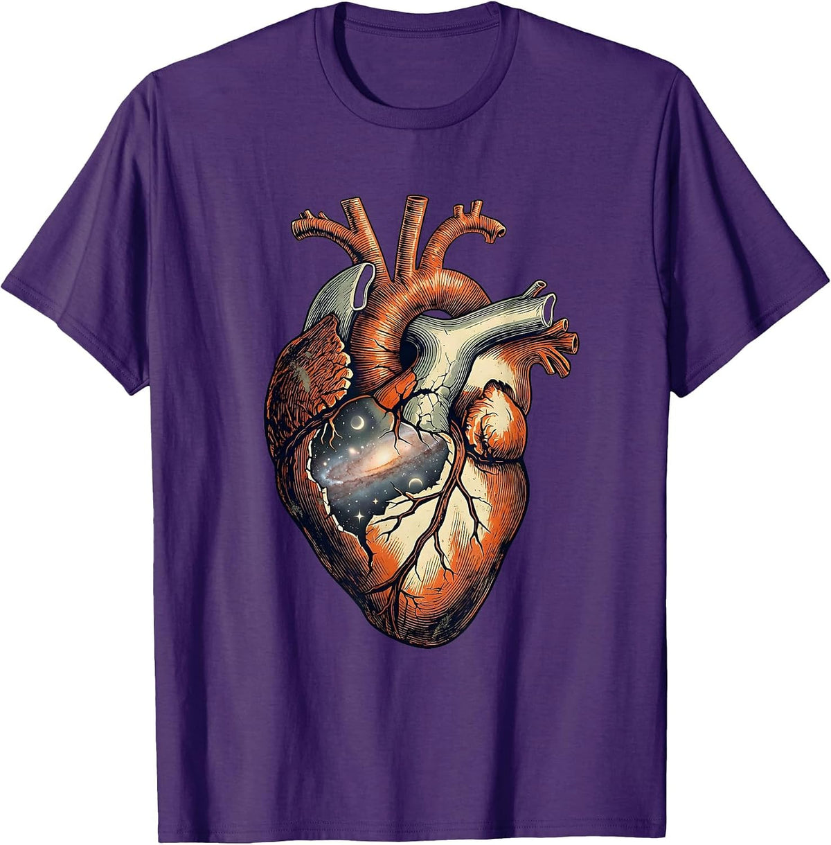 Cracked Heart Galaxy Universe Illustration T-Shirt - Purple