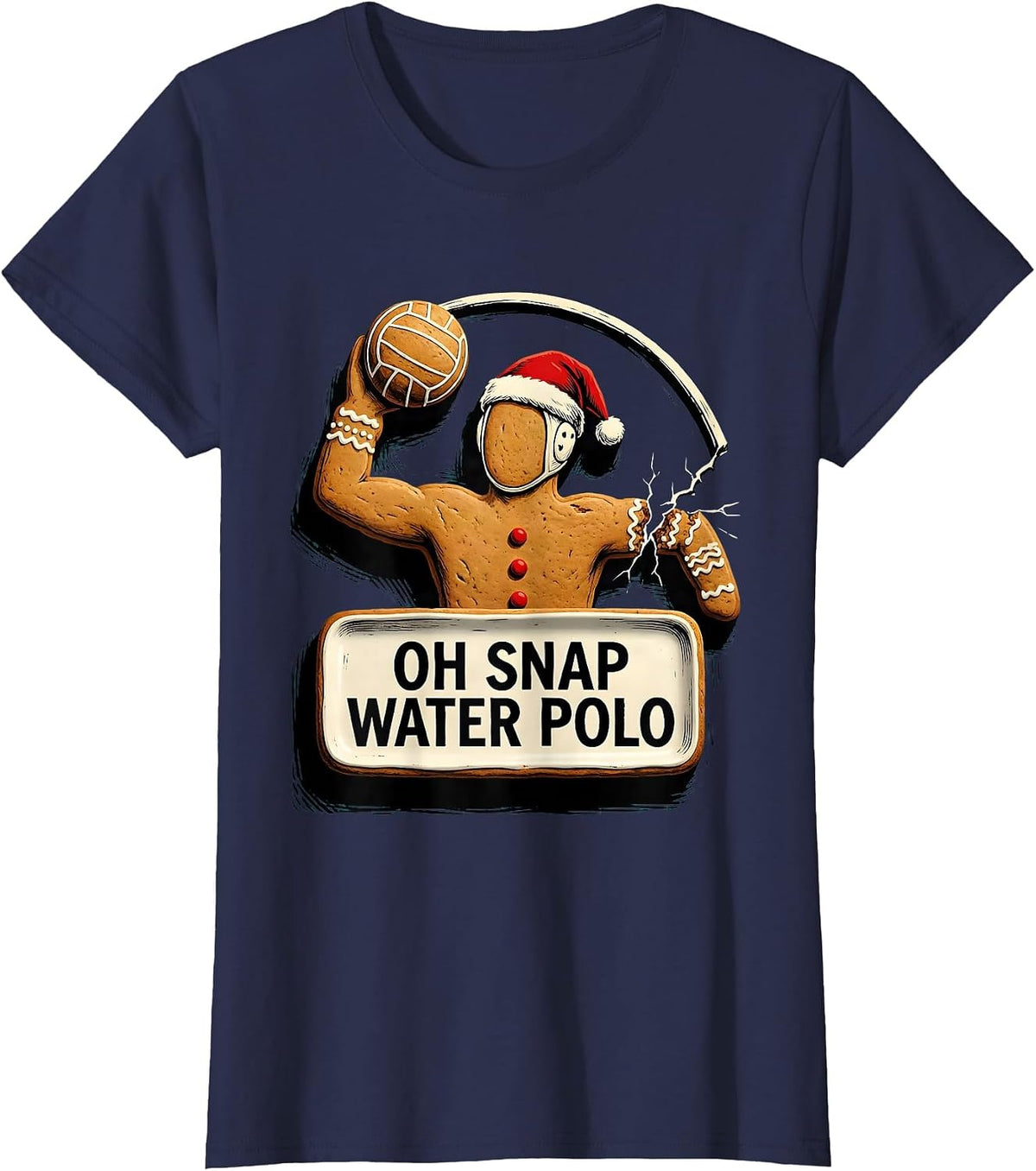 Women's Oh Snap Water Polo Funny Gingerbread Man Christmas Water T-Shirt - Navy Blue