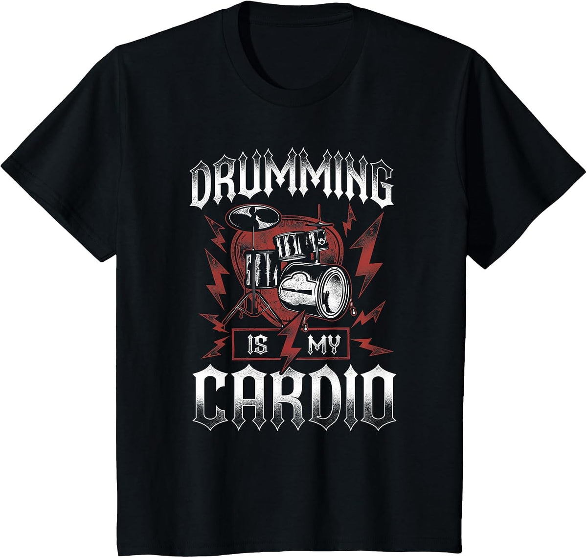 Drummer Drum Set Vintage Drumming is My Cardio T-Shirt - Black